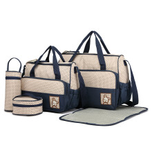 Set of 5 baby diaper bag baby bag bag mother diaper bag handbag shoulder bag bottle holder with changing mat (navy)