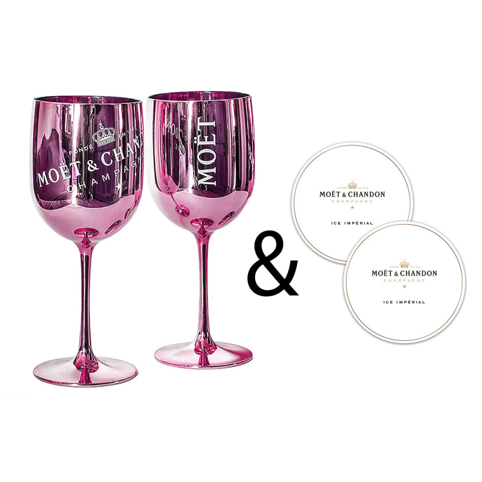 Moet & Chandon Pink Ice Imperial Acrylic Champagne Glasses with Coasters [x2]