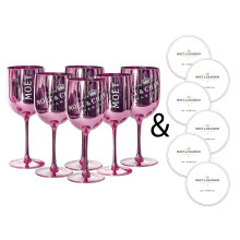 Moet & Chandon Pink Ice Imperial Acrylic Champagne Glasses with Coasters [x6]