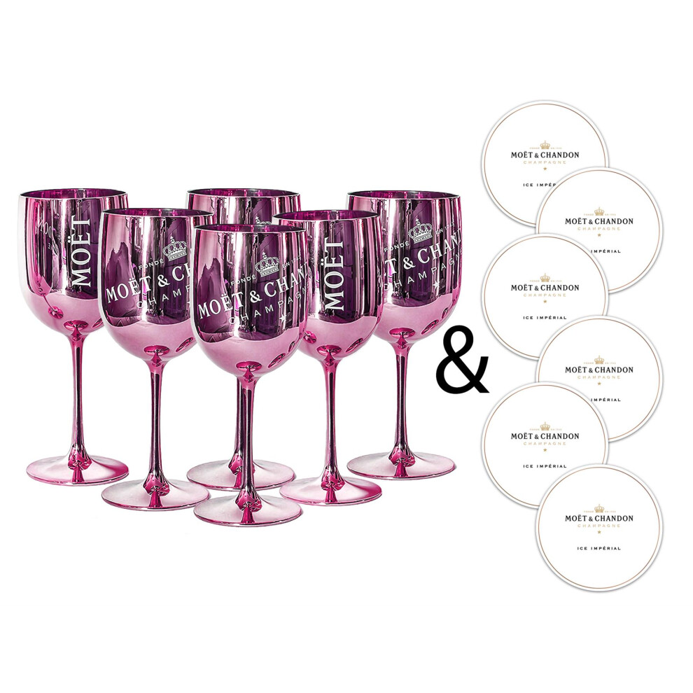 Moet & Chandon Pink Ice Imperial Acrylic Champagne Glasses with Coasters [x6]