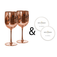 Moet & Chandon Rose Gold Ice Imperial Acrylic Champagne Glasses & Coasters [x2]
