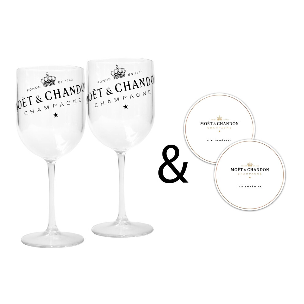 Moet & Chandon Clear Ice Imperial Champagne Glasses with Coasters [x2]