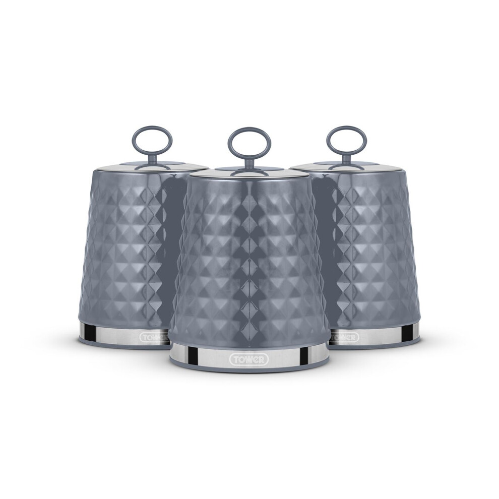 TOWER Solitaire Set of 3 Canisters, Stainless Steel, Grey T826207GRY