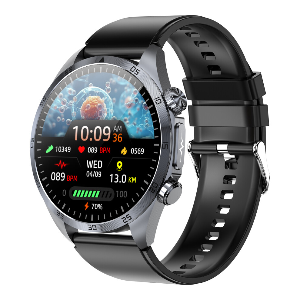 (Black Silicone) Smart Watch Amoled Screen ECG Chip Blood Pressure Oxyegn Health Monitor Bluetooth Call Men Women Smartwatch