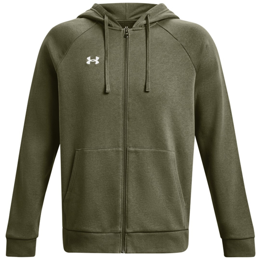 Under Armour Men's Green Rival Fleece Full-Zip Hoodie Marine Od / White L - Image 3