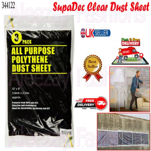 Decorating All Purpose Polythene Clear Dust Sheet 12' x 9' Pack 3