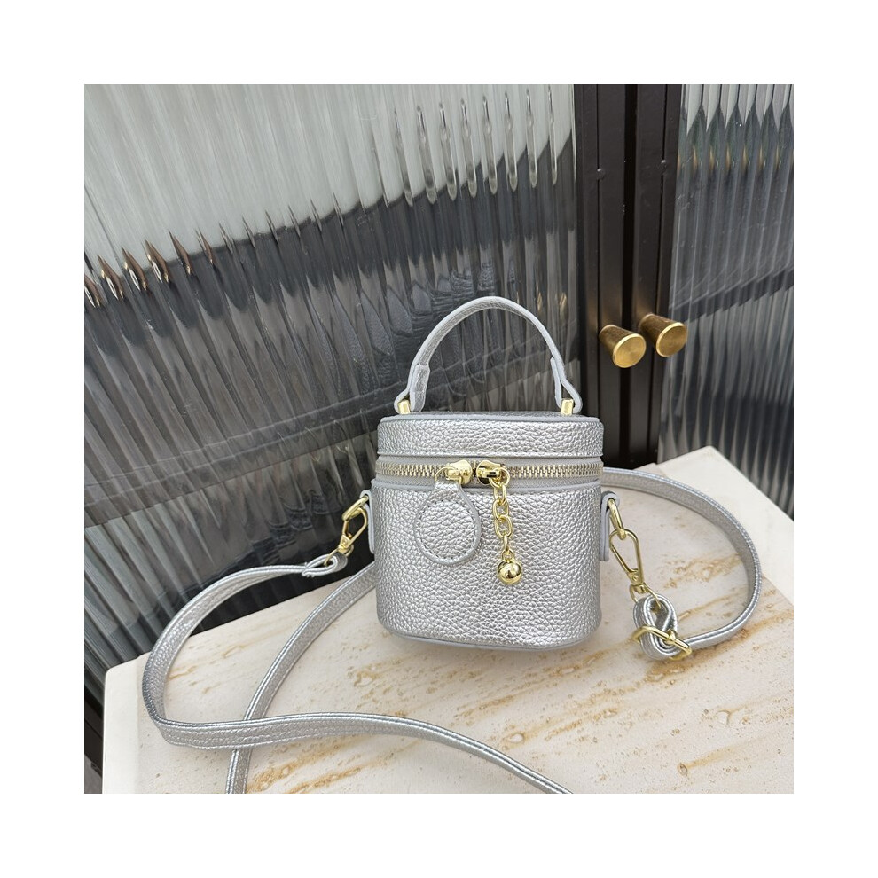 (Silver) Stylish Mini Chain Shoulder Bag For Kids In Black Pink Blue Silver For Everyday Use