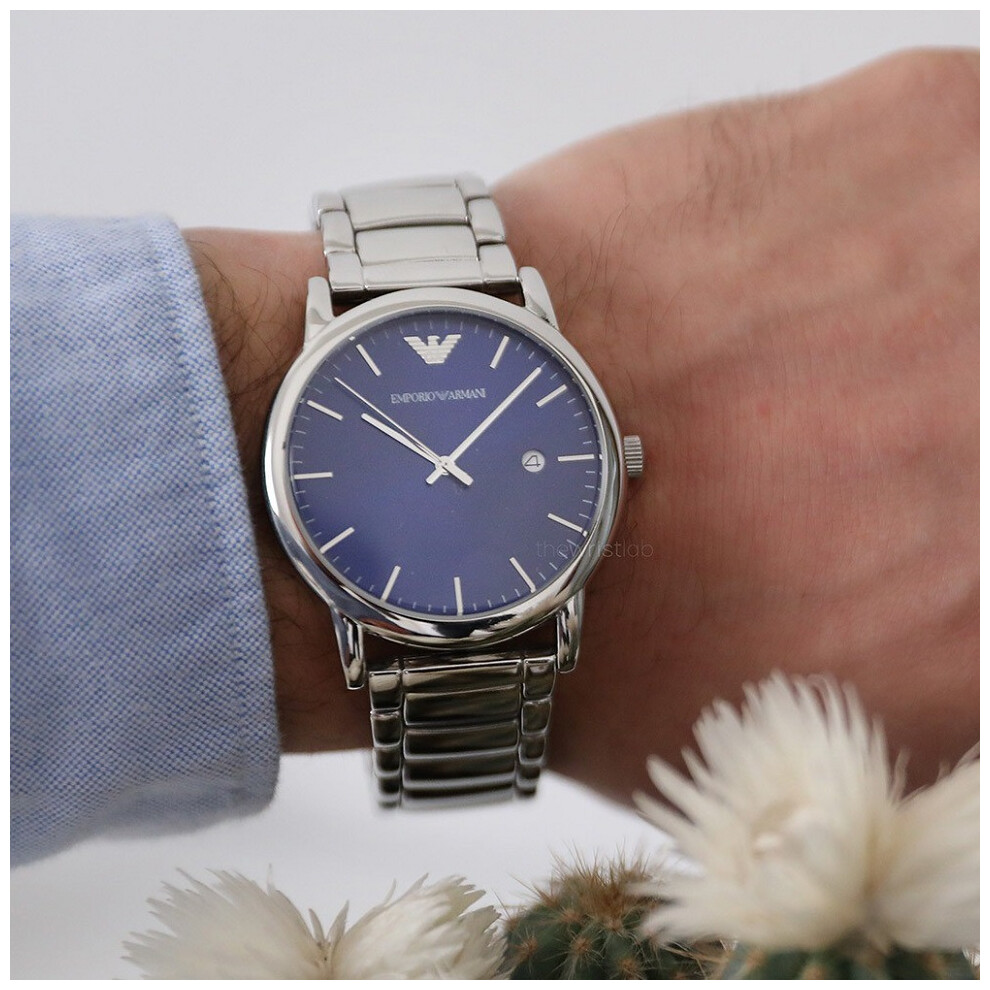 EMPORIO ARMANI AR11089 MENS WATCH SILVER STRAP BLUE DIAL SILVER CASE