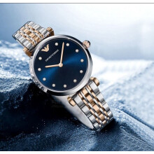 ARMANI AR11092 WOMENS WATCH SILVER GOLD STRAP BLUE DIAL SILVER CASE