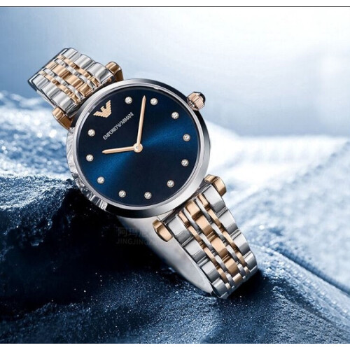 Armani ARMANI AR11092 WOMENS WATCH SILVER GOLD STRAP BLUE DIAL SILVER CASE