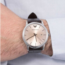 EMPORIO ARMANI AR11096 MENS WATCH BROWN STRAP BRONZE DIAL SILVER CASE