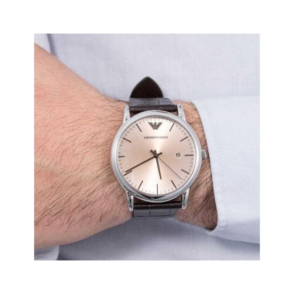 EMPORIO ARMANI AR11096 MENS WATCH BROWN STRAP BRONZE DIAL SILVER CASE