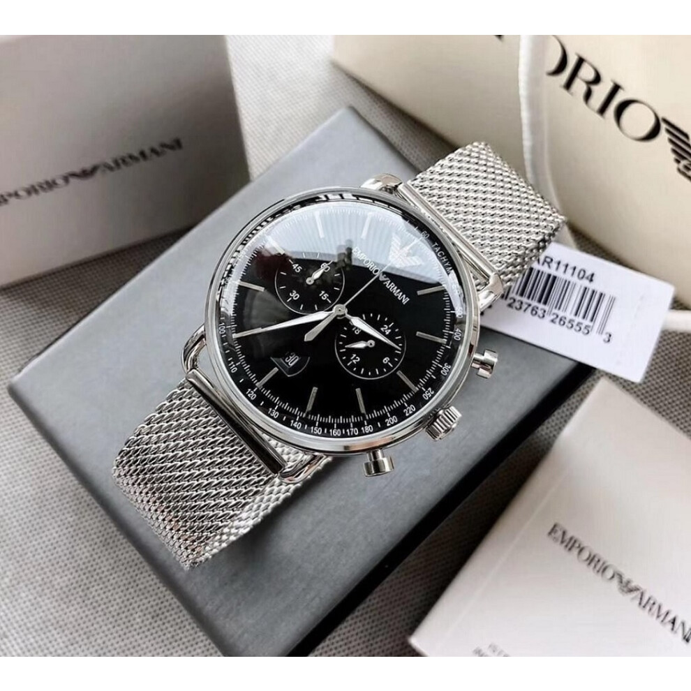 EMPORIO ARMANI AR11104 MENS WATCH BAND STRAP BLACK DIAL SILVER CASE