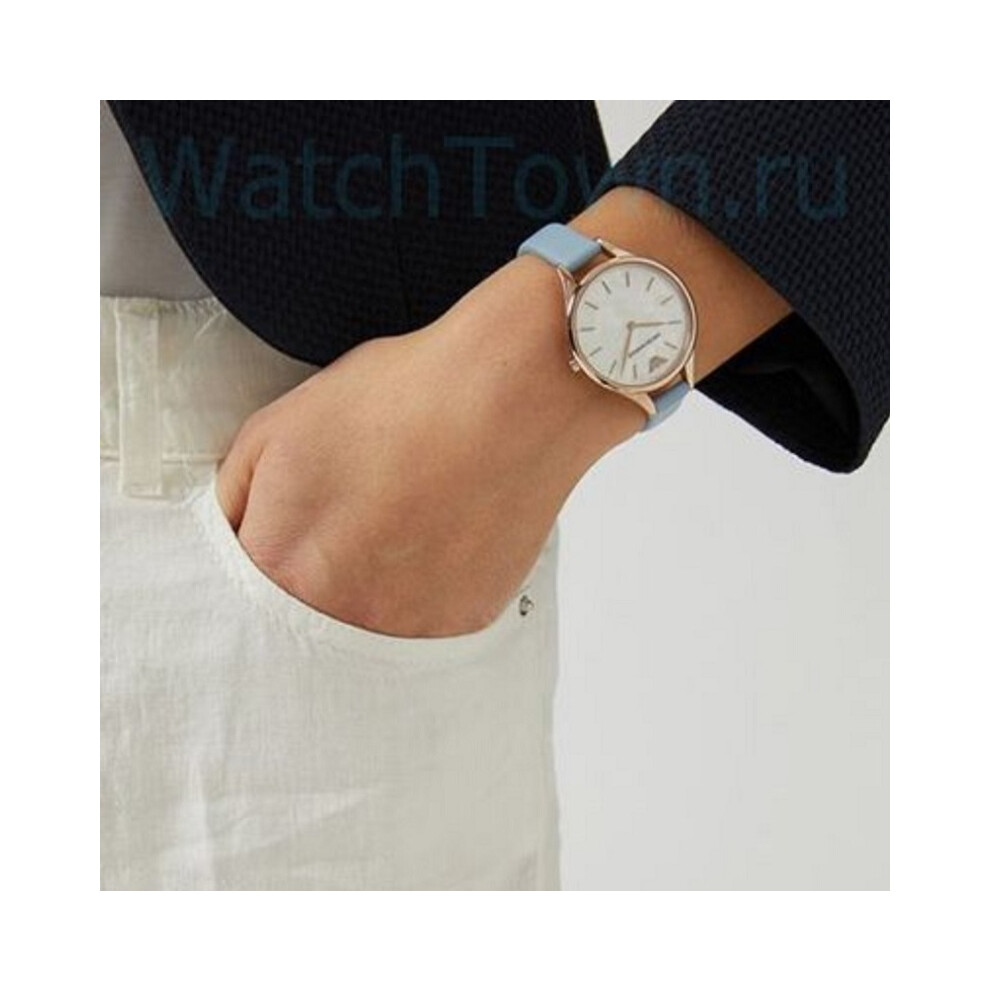 EMPORIO ARMANI AR11109 WOMENS WATCH BLUE LEATHER STRAP ROSE CASE