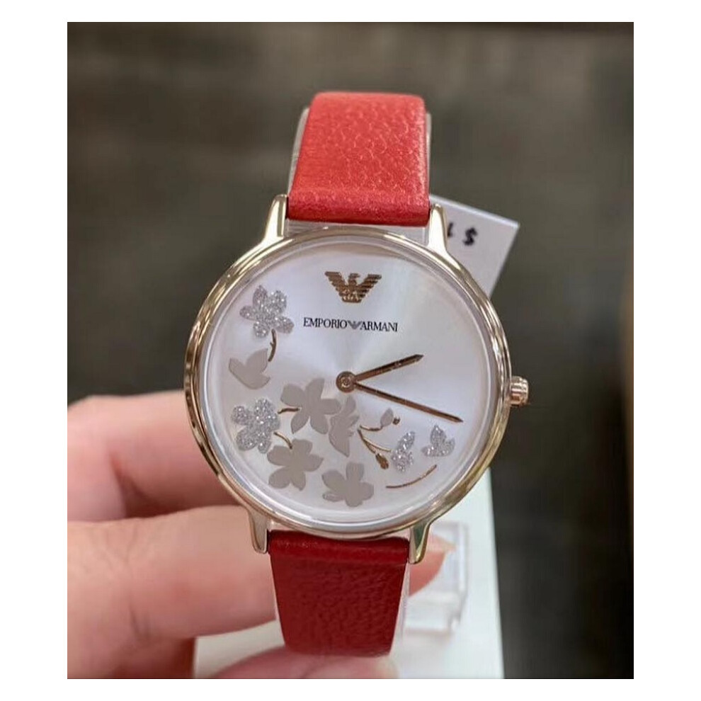 ARMANI AR11114 WOMENS WATCH RED STRAP SILVER DIAL ROSE GOLD CASE
