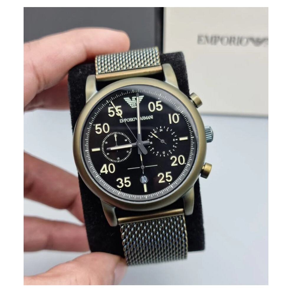 EMPORIO ARMANI AR11115 MENS WATCH BAND GREEN STRAP BLACK DIAL CASE
