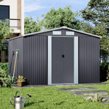 8 x 8 ft Charcoal Black Large Metal Garden Tool Storage Shed with Base Foundation