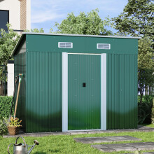 7.81 x 4.3 ft Dark Green Compact Metal Storage Tool Shed for Garden Patio with Base