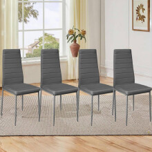 (Grey) Set of 4 Modern PU Leather High Back Kitchen Dining Chairs