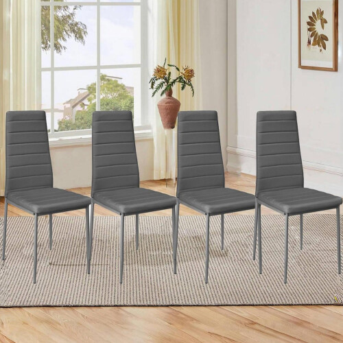Living And Home (Grey) Set of 4 Modern PU Leather High Back Kitchen Dining Chairs