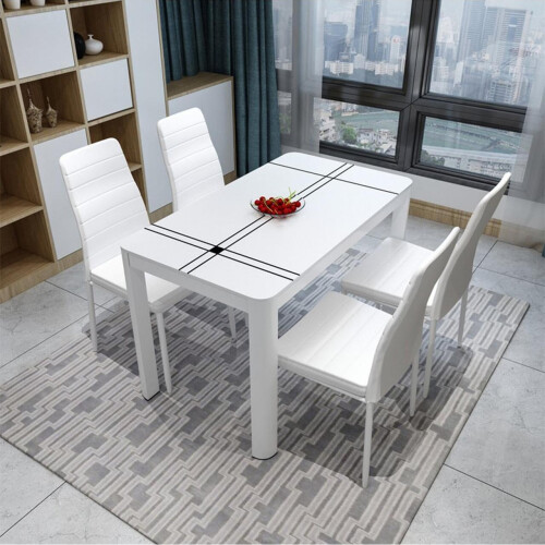 Living And Home (White) Set of 4 Modern PU Leather High Back Kitchen Dining Chairs 2