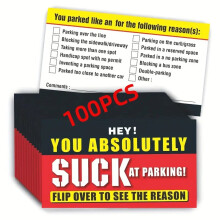 100pcs Parking Violation Sticker,You Park Like an Idiot Bad Parking Cards Friendly No-stop Prompts Can Be Removed