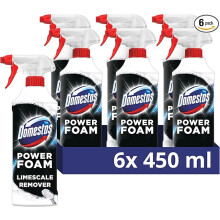 Domestos Power Foam Limescale Remover Toilet Bathroom Cleaner Spray disinfectant sprays upside down 100% limescale soap scum removal inside 6x 450 ml