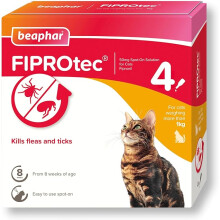 Beaphar FIPROtec Spot-On Kills Fleas Ticks Vet Strength Treatment Easy to Apply Suitable for Cat Kittens 8 Weeks Age Weighing more than 1kg 4 Pipettes