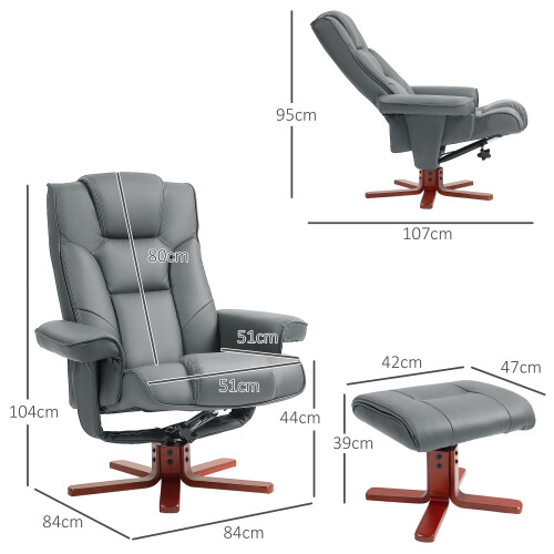 Homcom HOMCOM Reclining Armchair with Footstool and Adjustable Backrest, Grey 1