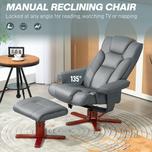 Homcom HOMCOM Reclining Armchair with Footstool and Adjustable Backrest, Grey 2