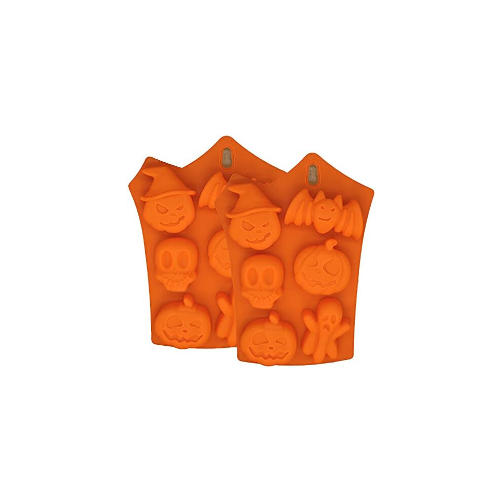 Lvzhen 2 Packs Halloween Silicone Moulds, Chocolate Mould Silicone Pumpkin Ghost Skull Bat Shape Molds Diy Baking Mould For Thanksgiving Day Halloween Party