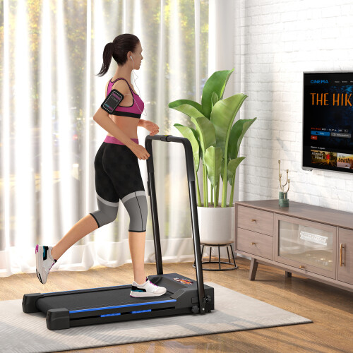 Homcom HOMCOM 1-6 km/h Folding Motorised Treadmill Walking w/ Remote Control, Blue 1