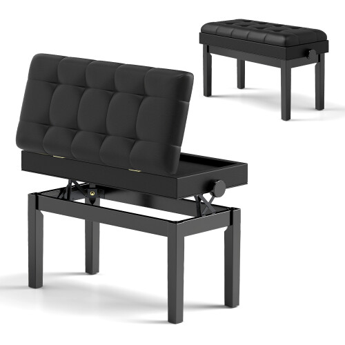 Casart Adjustable Duet Piano Bench with Storage Piano Stool w/ Cushion Black