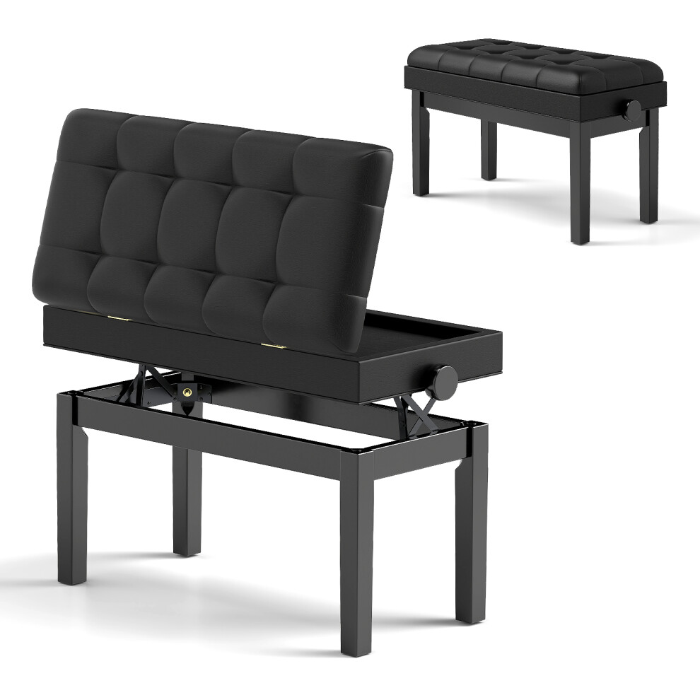 Adjustable Duet Piano Bench with Storage Piano Stool w/ Cushion Black