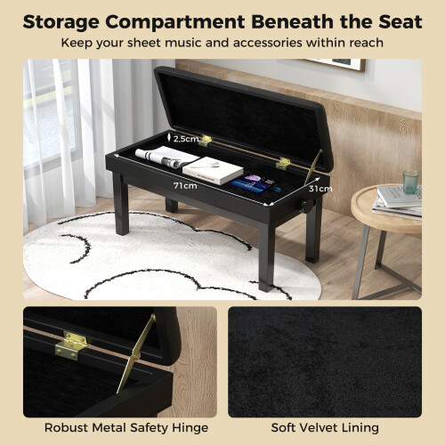 Casart Adjustable Duet Piano Bench with Storage Piano Stool w/ Cushion Black 2