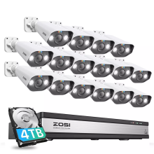 ZOSI 5MP CCTV System POE IP Camera 2-Way Audio 4K 16CH NVR Kit+4TB HDD