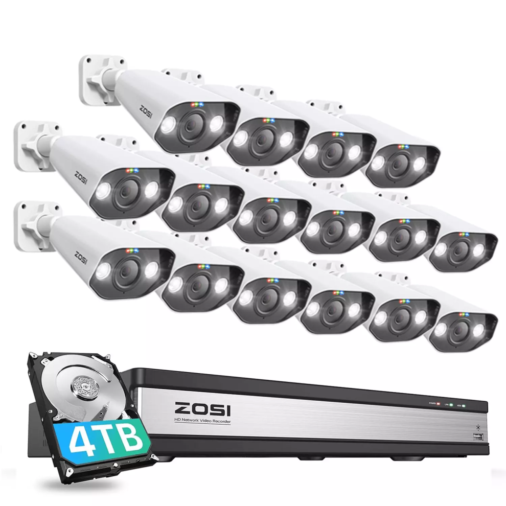 Zosi 5Mp Cctv System Poe Ip Camera 2-Way Audio 4K 16Ch Nvr Kit+4Tb Hdd 6941709244989
