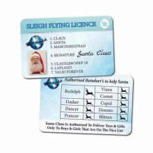 (E) 50 X Plastic Santa Claus Flying Licence Christmas Eve Box Driving Licence Style