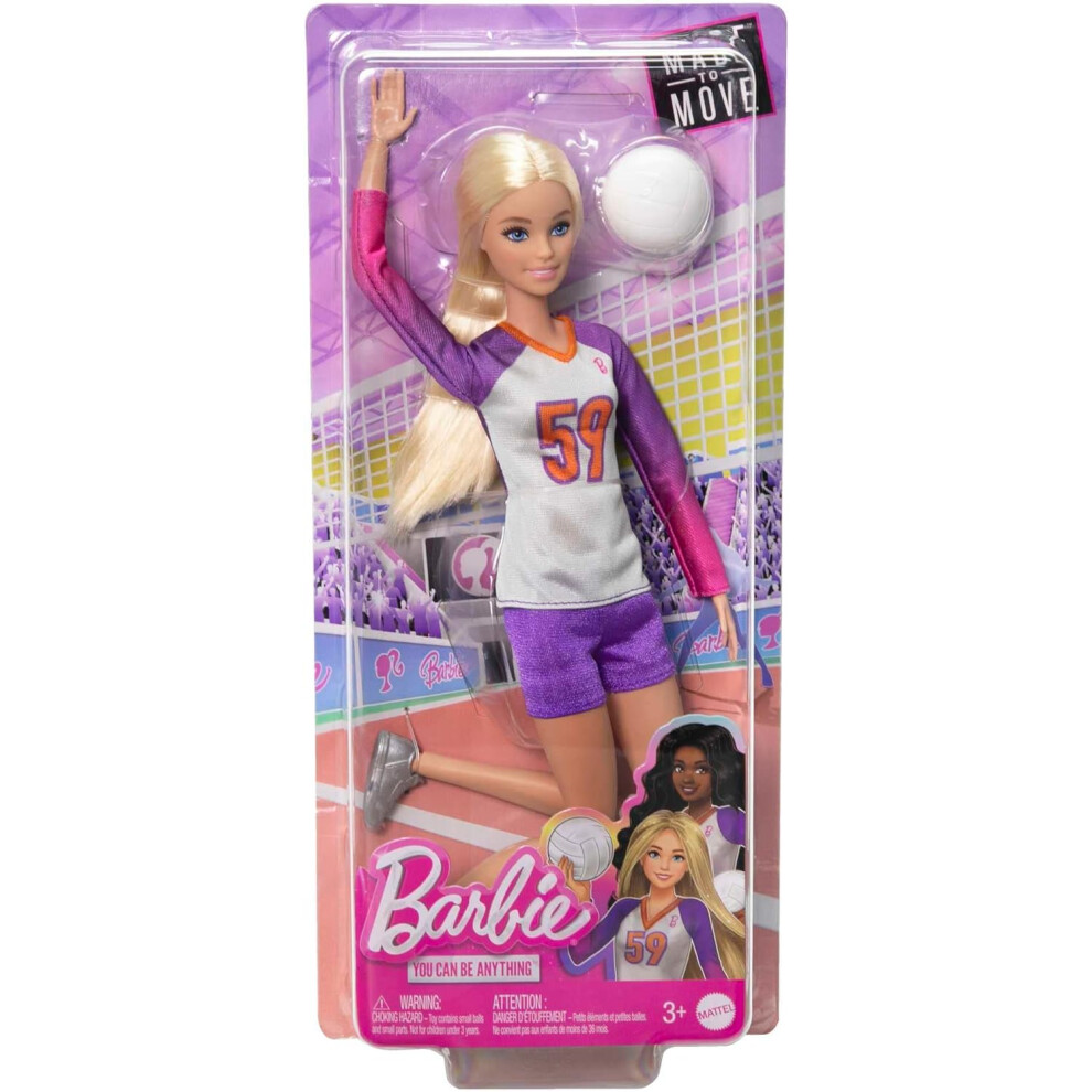 Barbie Made to Move Career Volleyball Player Doll ,Uniform Ball, HKT72