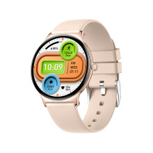 (Gold Silicone) Women Smart Watch Bluetooth Call Blood Oxygen Health Monitor for iPhone Android