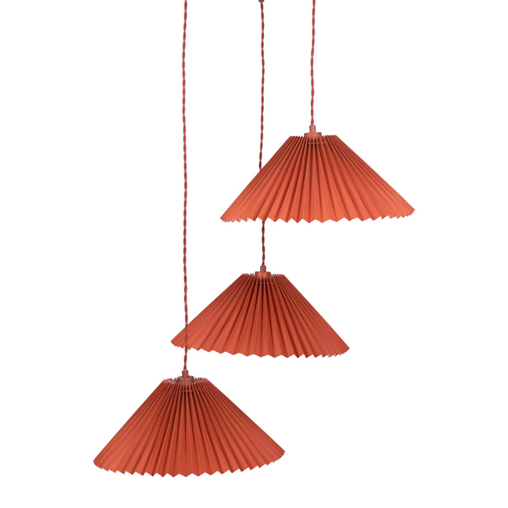 ValueLights Akira Burnt Orange Paper Pleated 3 Way Drop Ceiling Light