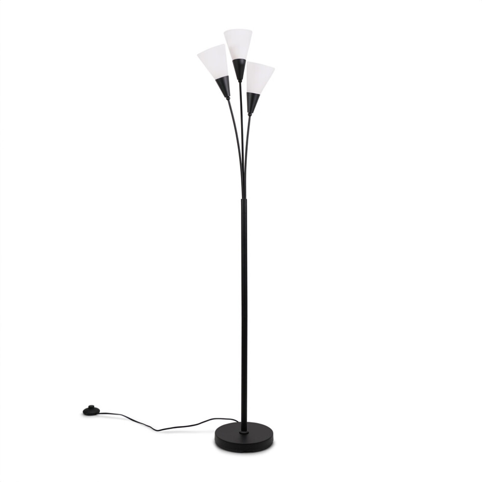 ValueLights Kristina Frosted Shade 3 Way Black Uplighter Floor Lamp