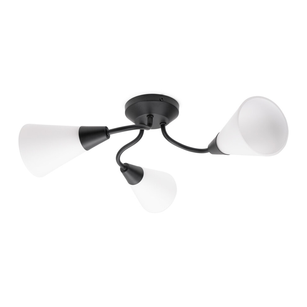 ValueLights Kristina 3 Way Black Ceiling Light with Frosted Shades