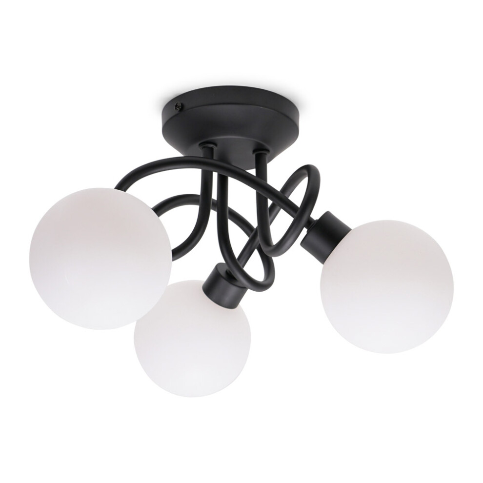 ValueLights Velika Black 3 Way Opaque Flush Ceiling Light