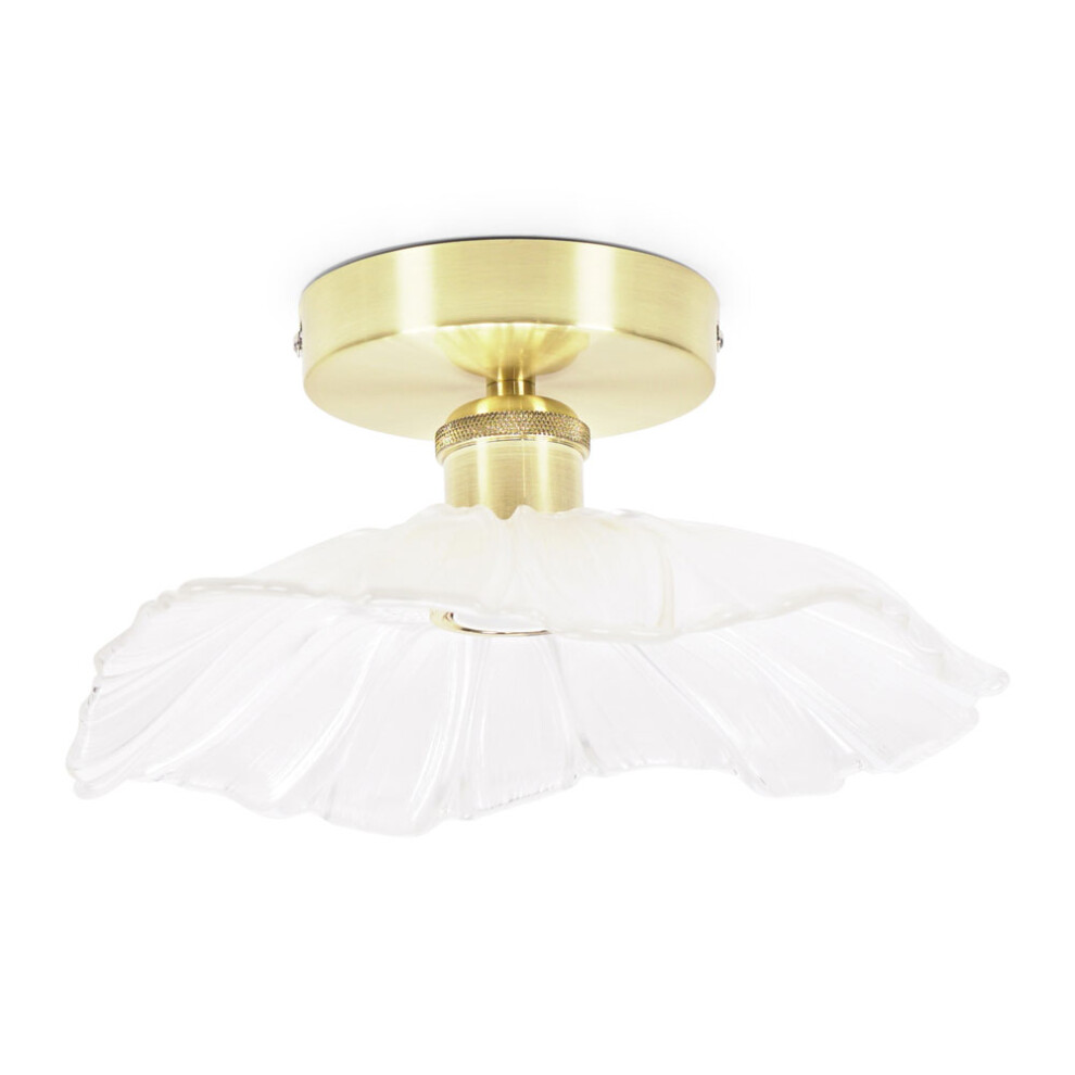 ValueLights Cassia Clear Glass Flower Detail Gold Flush Ceiling Light