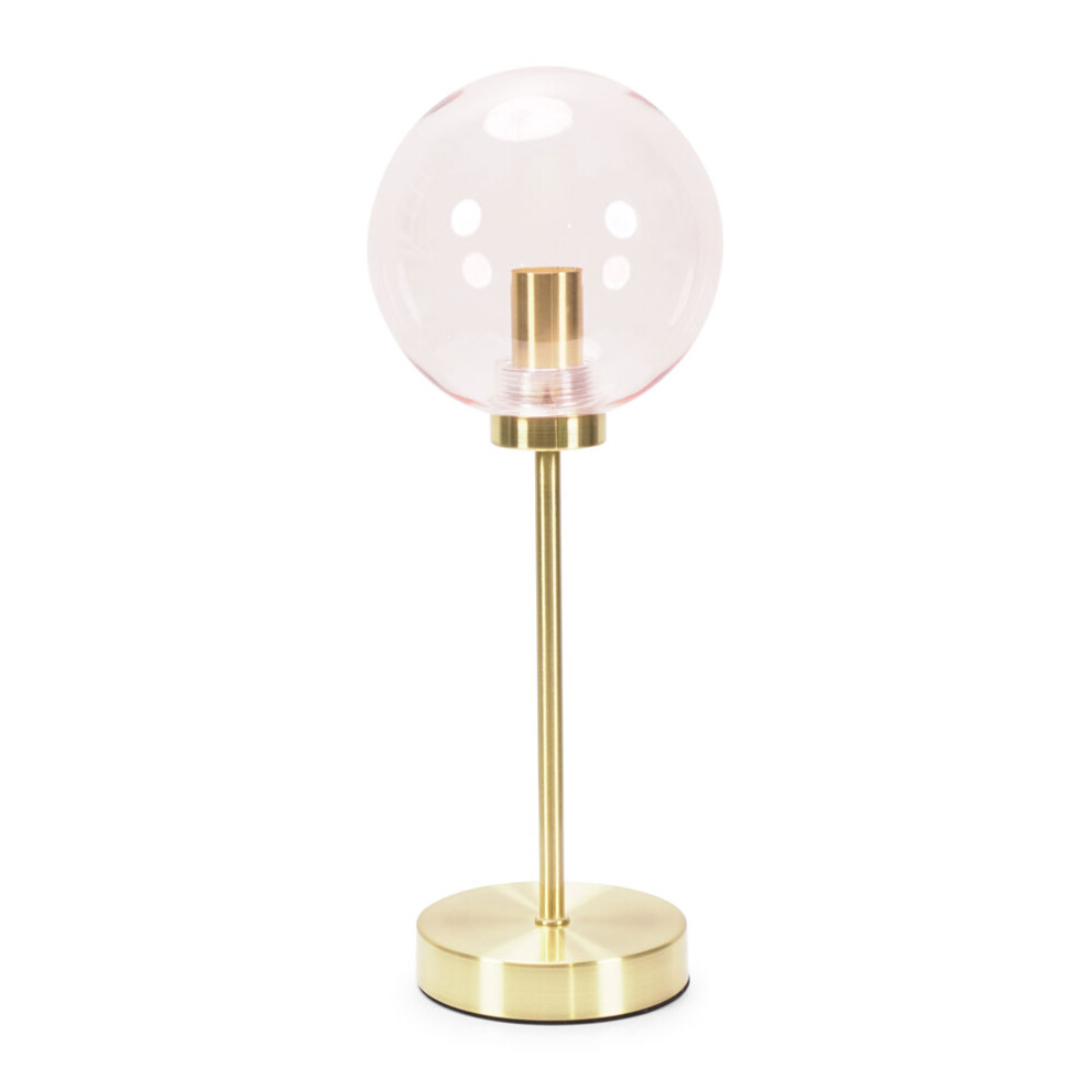 ValueLights Frenchie Pink Tinted Glass Globe Gold Stem Table Lamp