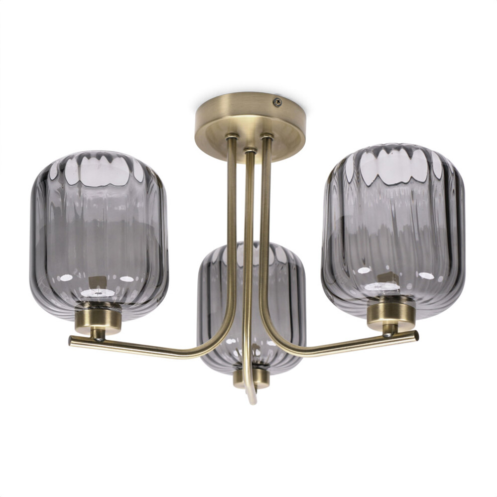 ValueLights Amelie 3 Way Ribbed Glass Gold Ceiling Pendant Light