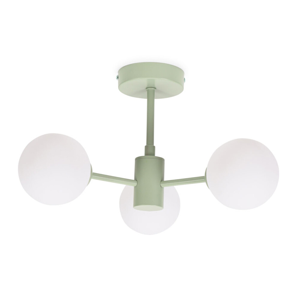 ValueLights Marlow Sage Green Opaque Glass Globe 3 Arm Ceiling Light