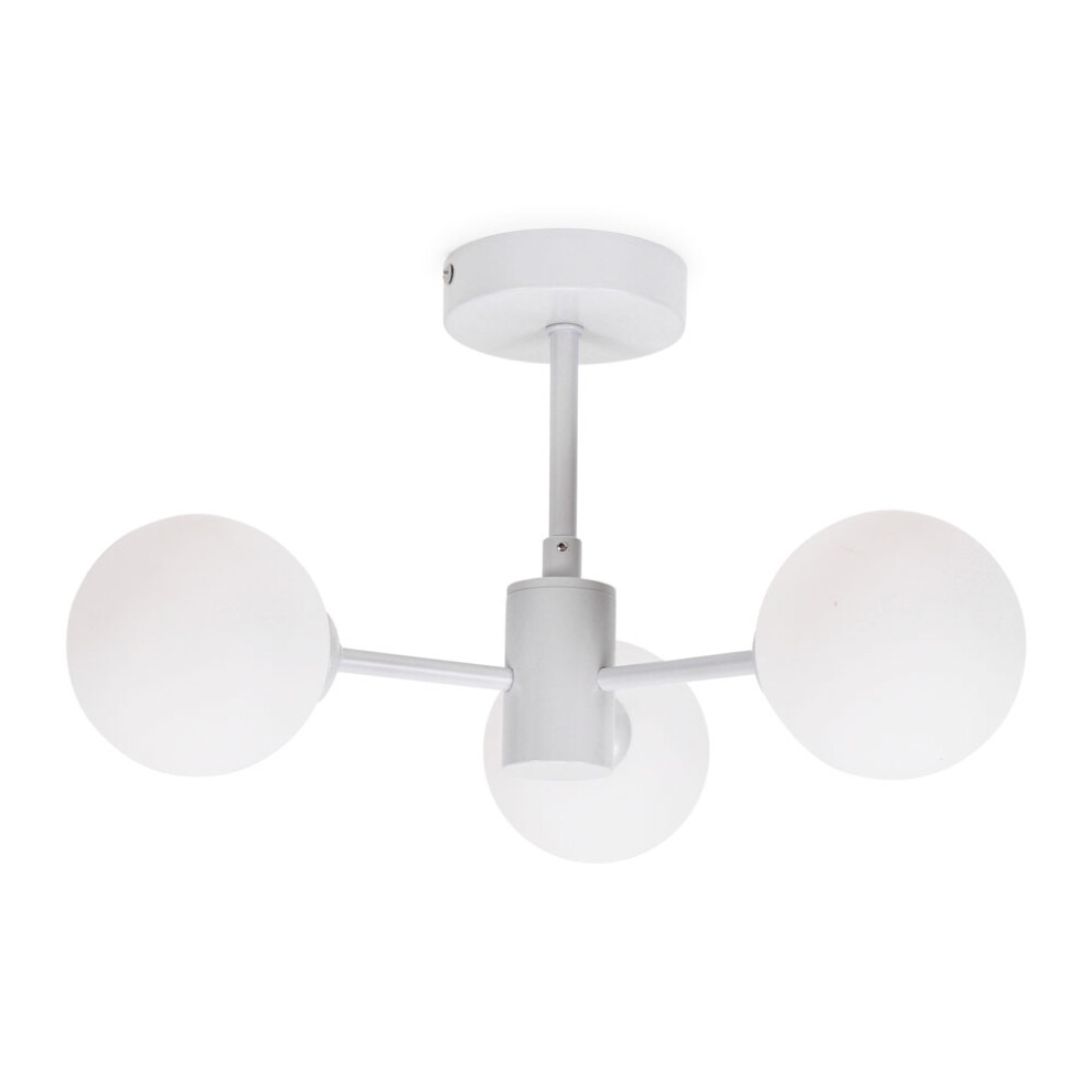 ValueLights Marlow Oyster Grey Opaque Glass Globe 3 Arm Ceiling Light