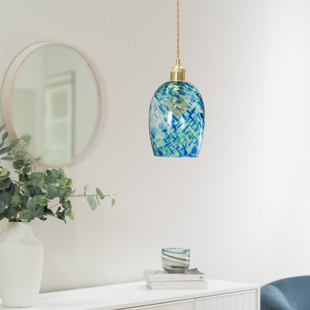 ValueLights India Green Confetti Glass with Gold Easy Fit Lamp Shade
